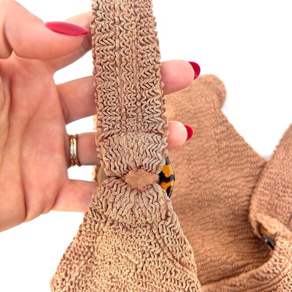 Hunza G Domino One Piece Tortoiseshell Rings Nude Metallic Coco Crinkle Tan - Picture 9 of 9